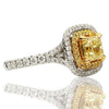 ESTATE LARGE 2.09CT WHITE & FANCY YELLOW DIAMOND 18K 2 TONE GOLD ENGAGEMENT RING