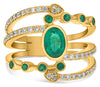 LARGE 1.41CT DIAMOND & AAA EMERALD 14K YELLOW GOLD OVAL & ROUND MULTI ROW RING