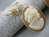 ANTIQUE 14KT YELLOW GOLD LADY SHELL CAMEO WIRE HANGING FILIGREE EARRINGS #20163