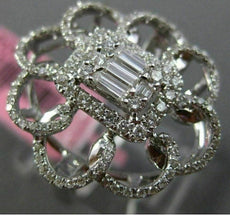 ESTATE LARGE .78CT ROUND & BAGUETTE DIAMOND 18KT WHITE GOLD FLOWER COCKTAIL RING