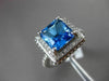ESTATE LARGE 9.85CT DIAMOND & AAA BLUE TOPAZ 14KT WHITE GOLD 3D SQUARE HALO RING