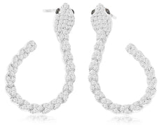 ESTATE .96CT WHITE AND BLACK DIAMOND 14K WHITE GOLD SNAKE FUN HANGING EARRINGS