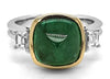 4.96CT DIAMOND & AAA CABOCHON EMERALD 18KT 2 TONE GOLD 3D SQUARE ENGAGEMENT RING
