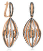 LARGE 2.05CT WHITE & CHOCOLATE FANCY DIAMOND 14K ROSE GOLD 3D LEVERBACK EARRINGS