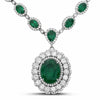 GIA CERTIFIED LARGE 28.47CT DIAMOND & AAA EMERALD 18KT WHITE GOLD HALO NECKLACE