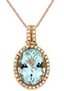 ESTATE LARGE 2.27CT DIAMOND & AAA AQUAMARINE 14KT ROSE GOLD OVAL & ROUND PENDANT