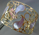 ESTATE LARGE .70CT DIAMOND 14KT ROSE GOLD MOTHER OF PEARL FLOWER BANGLE BRACELET