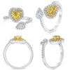 LARGE 1.23CT WHITE FANCY YELLOW DIAMOND 14K 2 TONE GOLD HEART & PEAR SHAPE RING