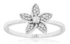 ESTATE .14CT DIAMOND 14KT WHITE GOLD 3D ROUND SOLITAIRE MULTI LEAF FLOWER RING