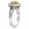 ESTATE 1.63CT WHITE & FANCY YELLOW DIAMOND 18KT 2 TONE GOLD HALO ENGAGEMENT RING