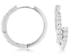 .51CT DIAMOND 14KT WHITE GOLD 3D ROUND CRISS CROSS HUGGIE HOOP HANGING EARRINGS