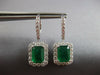 LARGE 7CT DIAMOND & AAA EMERALD 18KT WHITE GOLD 3D OCTAGON HALO HANGING EARRINGS