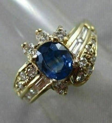 ESTATE 1.73CT DIAMOND & AAA OVAL SAPPHIRE 14KT YELLOW GOLD ENGAGEMENT RING #9788