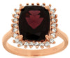 LARGE 5.1CT DIAMOND & AAA GARNET 14KT ROSE GOLD CUSHION & ROUND HALO LOVE RING