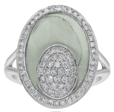 6.02CT DIAMOND & AAA GREEN AMETHYST 14K WHITE GOLD DOUBLE OVAL CLUSTER FUN RING