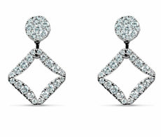 ESTATE LARGE .59CT DIAMOND 18KT WHITE GOLD ROUND & OPEN SQUARE HANGING EARRINGS