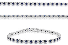 4.25CT DIAMOND & AAA SAPPHIRE 14KT WHITE GOLD 3D ROUND ETERNITY TENNIS BRACELET