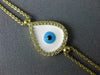 ESTATE .11CT DIAMOND WHITE & BLUE ENAMEL 18K YELLOW GOLD EVIL EYE LUCKY BRACELET
