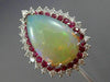 ESTATE LARGE 22.50CT DIAMOND & AAA RUBY & OPAL 14KT WHITE GOLD DOUBLE HALO RING