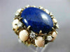 ESTATE LARGE .25CT DIAMOND AAA CORAL & LAPIS 14K YELLOW GOLD 3D OVAL FLOWER RING