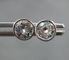 ANTIQUE .63CT ROUND DIAMOND 14KT WHITE GOLD 3D CLASSIC BEZEL STUD EARRINGS #7837