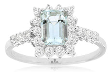 1.37CT DIAMOND & AAA AQUAMARINE 14K YELLOW GOLD BAGUETTE & ROUND ENGAGEMENT RING