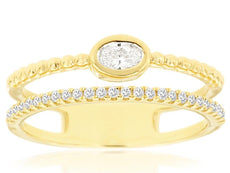 .30CT DIAMOND 14KT YELLOW GOLD OVAL & ROUND DOUBLE BAND ENGAGEMENT WEDDING RING