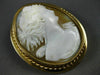 ANTIQUE LARGE 14K YELLOW GOLD ITALIAN LADY SHELL CAMEO PIN BROOCH PENDANT #19940