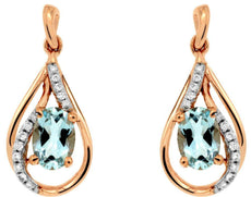 .95CT DIAMOND & AAA AQUAMARINE 14KT ROSE GOLD 3D OVAL TEAR DROP HANGING EARRINGS