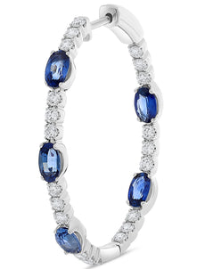 3.68CT DIAMOND & AAA SAPPHIRE 14KT WHITE GOLD OVAL & ROUND HOOP HANGING EARRINGS