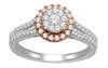 ESTATE .60CT DIAMOND 14K WHITE & ROSE GOLD ROUND DOUBLE FLOWER HALO PROMISE RING
