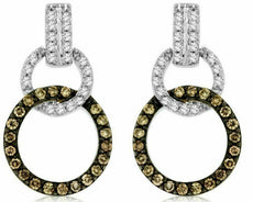 .47CT WHITE & CHOCOLATE FANCY DIAMOND 14KT WHITE GOLD LOVE KNOT HANGING EARRINGS
