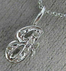 .06CT ROUND DIAMOND 14KT WHITE GOLD 3D CLASSIC SCRIPT "g" INITIAL PENDANT #15920