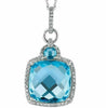 ESTATE LARGE 9.52CT DIAMOND & AAA BLUE TOPAZ 14KT WHITE GOLD 3D SQUARE PENDANT