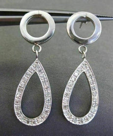 ESTATE .46CT DIAMOND 14KT WHITE GOLD MATTE & SHINY CIRCLE & PEAR SHAPE EARRINGS