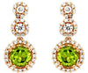 1.45CT DIAMOND & AAA PERIDOT 14KT ROSE GOLD ROUND MULTI FLOWER HANGING EARRINGS