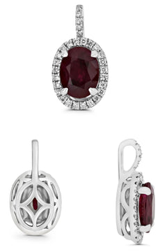 1.63CT DIAMOND & AAA RUBY 18KT WHITE GOLD OVAL & ROUND FILIGREE FLOATING PENDANT
