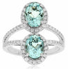 ESTATE 2.86CT DIAMOND & AAA AQUAMARINE 14KT WHITE GOLD OVAL DOUBLE HALO RING