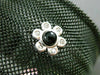 ESTATE .10CT DIAMOND ONYX 18KT WHITE GOLD FLOWER STAINLESS STEEL BANGLE BRACELET