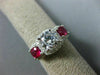 ESTATE LARGE 2.41CT DIAMOND & AAA RUBY 14KT WHITE GOLD 3 STONE ENGAGEMENT RING