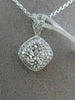 ESTATE .65CT DIAMOND 18KT WHITE GOLD SQUARE CLUSTER HALO FLOATING PENDANT CHAIN