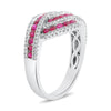 ESTATE WIDE 1.17CT DIAMOND & AAA RUBY 14K WHITE GOLD 3D MULTI ROW LOVE KNOT RING