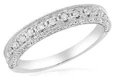 ESTATE .33CT DIAMOND 14KT WHITE GOLD CLASSIC FILIGREE MILGRAIN ANNIVERSARY RING
