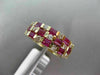 ESTATE 1.58CT ROUND DIAMOND & AAA BAGUETTE RUBY 14KT YELLOW GOLD THREE ROW RING