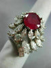 ESTATE EXTRA LARGE 6.30CT DIAMOND & AAA RUBY PLATINUM FLOWER OPEN FILIGREE RING