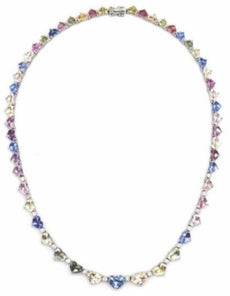 40.78CT DIAMOND & AAA MULTI COLOR SAPPHIRE 18KT WHITE GOLD LOVE TENNIS NECKLACE