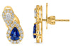 2.10CT DIAMOND & AAA SAPPHIRE 14KT YELLOW GOLD PEAR SHAPE & ROUND STUD EARRINGS