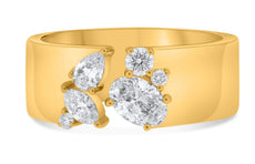 WIDE .73CT DIAMOND 14KT YELLOW GOLD 3D MULTI SHAPE SIX STONE TENSION LOVE RING