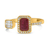 1.28CT DIAMOND AAA RUBY 14K YELLOW GOLD EMERALD CUT DOUBLE SQUARE SOLITAIRE RING
