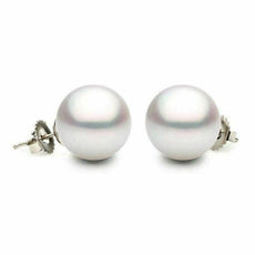 ESTATE AAA 12.5MM SOUTH SEA PEARL 14K WHITE GOLD CLASSIC SOLITAIRE STUD EARRINGS